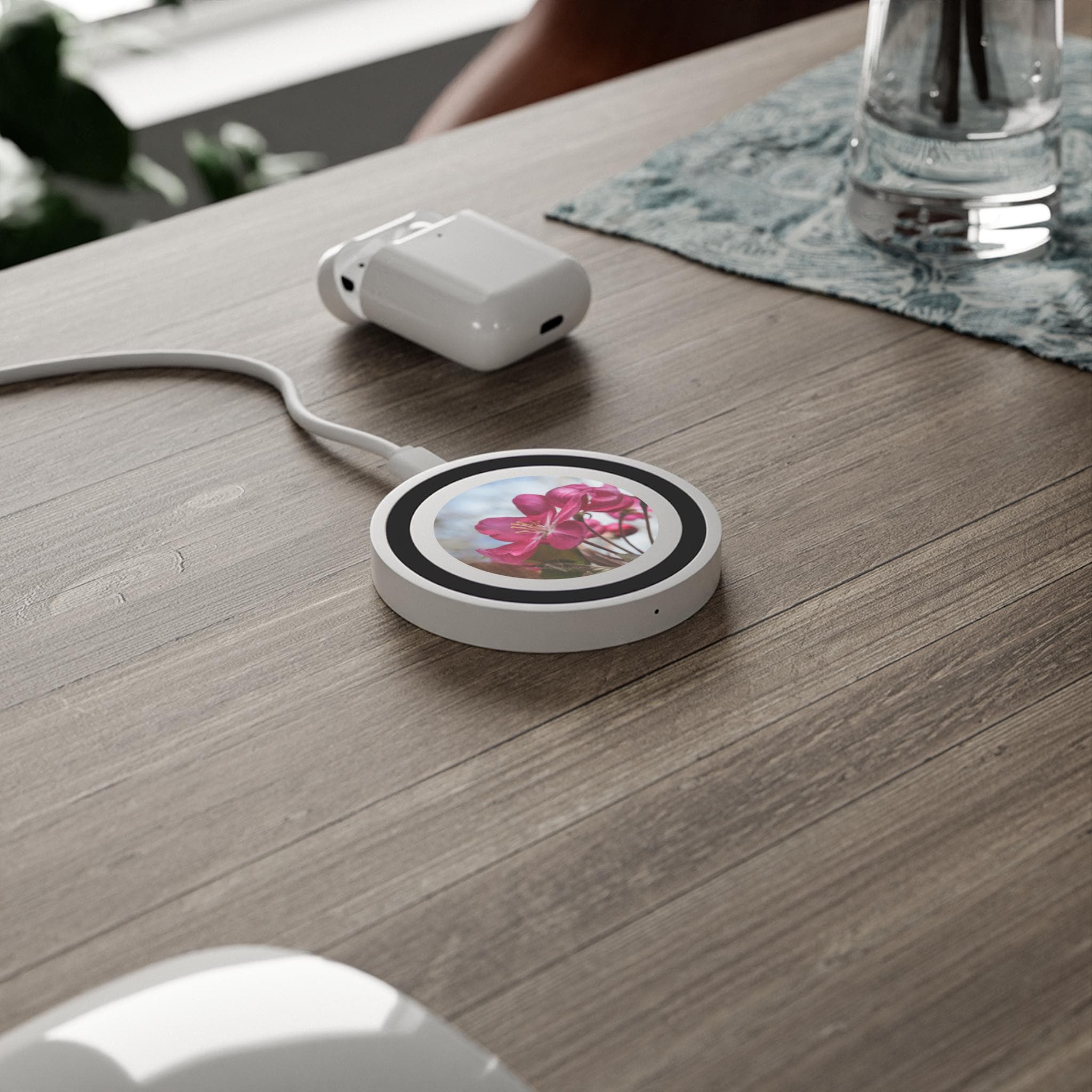 Pink Blossom floral wireless charging pad | Spring flower phone charger