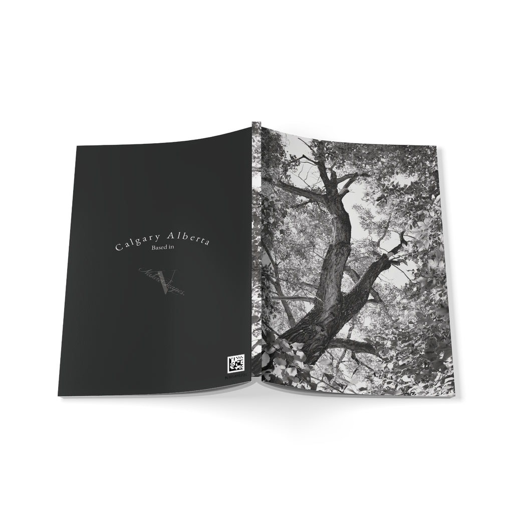 A5 Softcover Notebook — Black Cover with Calgary Alberta Logo & Tree Photography