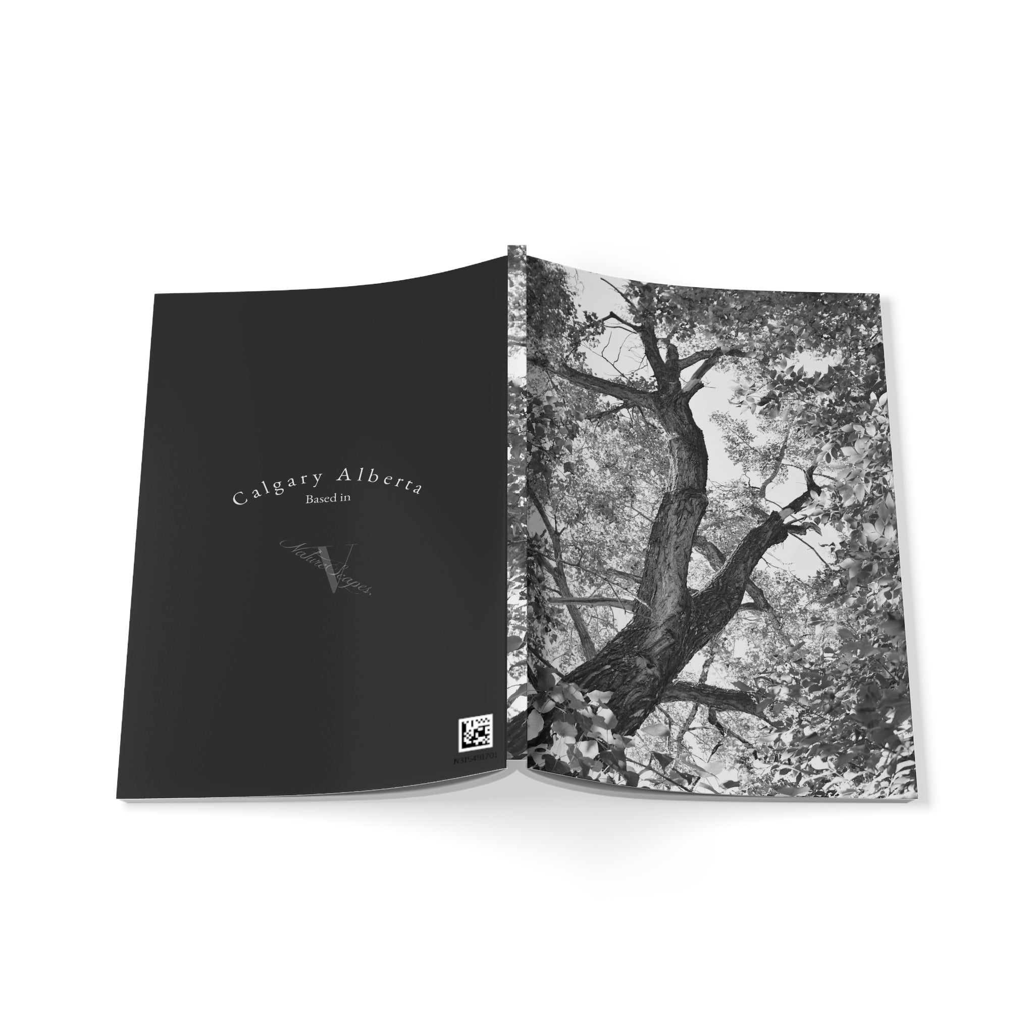 A5 Softcover Notebook — Black Cover with Calgary Alberta Logo & Tree Photography