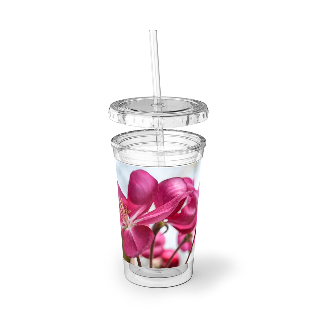 Pink Magnolia Acrylic Tumbler - Floral Suave Cup with Straw