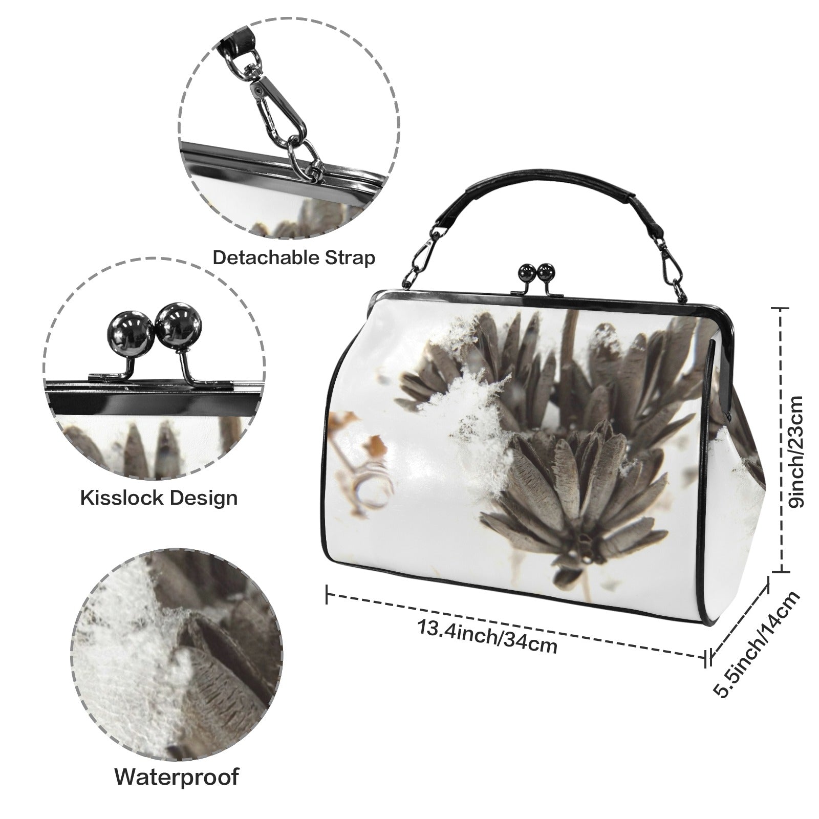 Seeds in the Snow Bag Kisslock Crossbody Shoulder Bag-Large