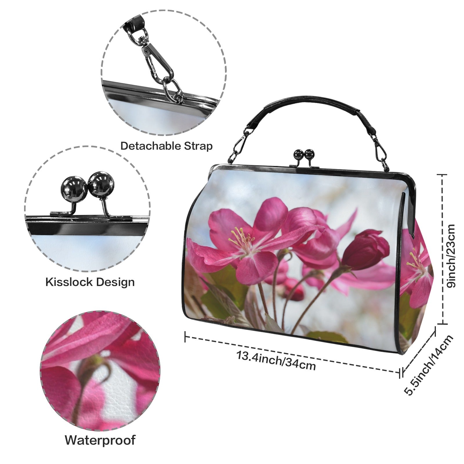 Floral Bag Kisslock Crossbody Shoulder Bag-Large