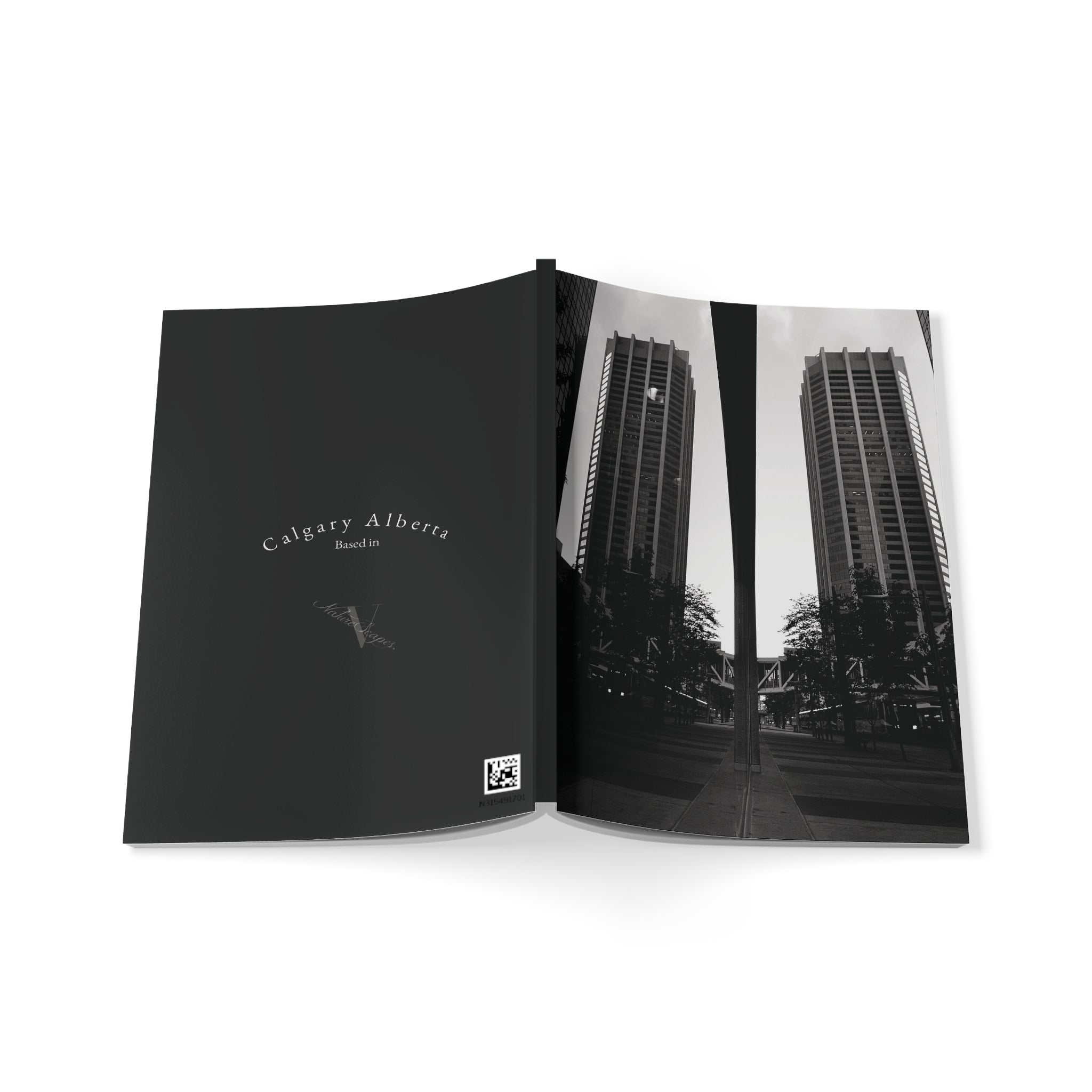 A5 Softcover Notebook — Calgary Alberta Black & White Cityscape Journal