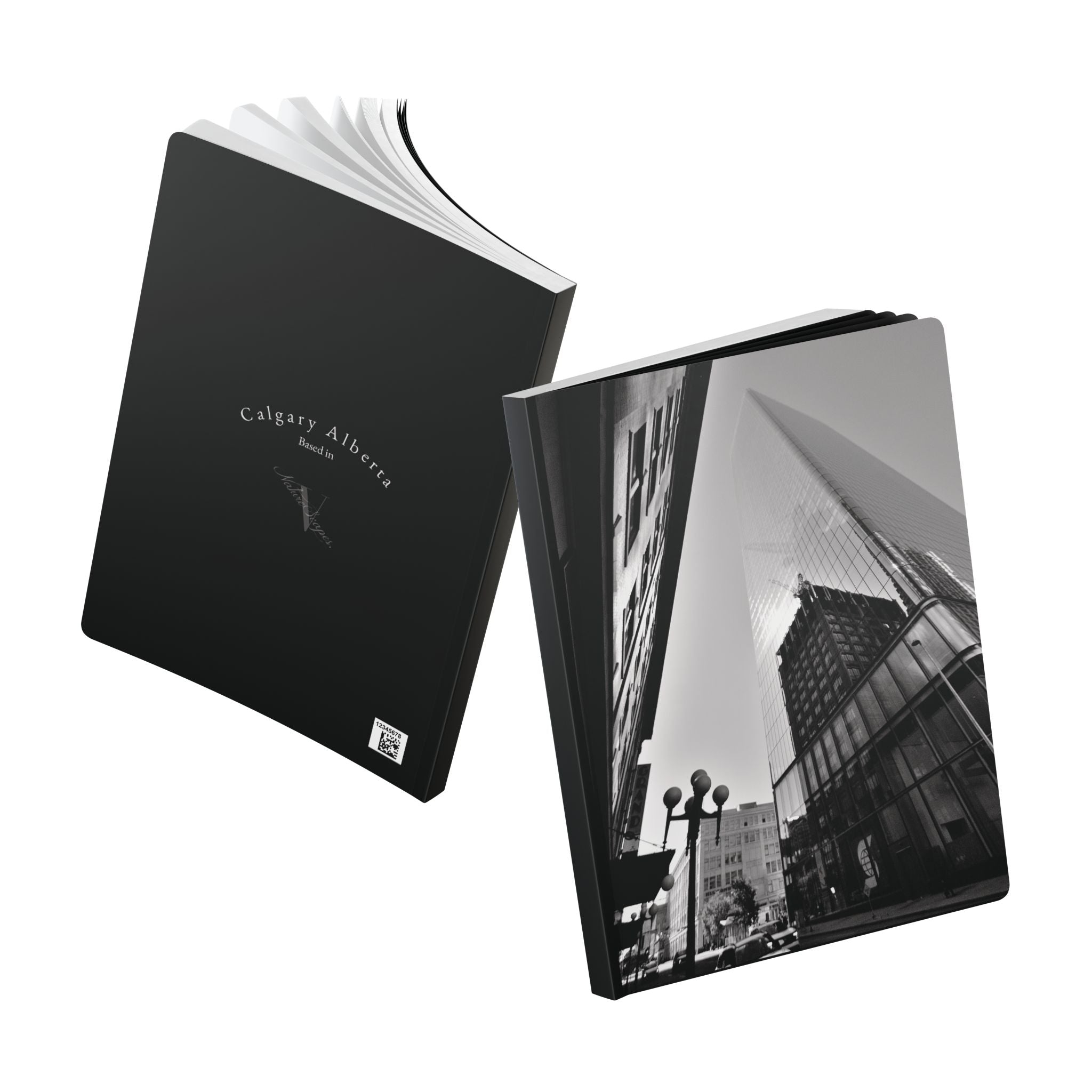 Cityscape Softcover Journal — Black & White Calgary Architecture Notebook
