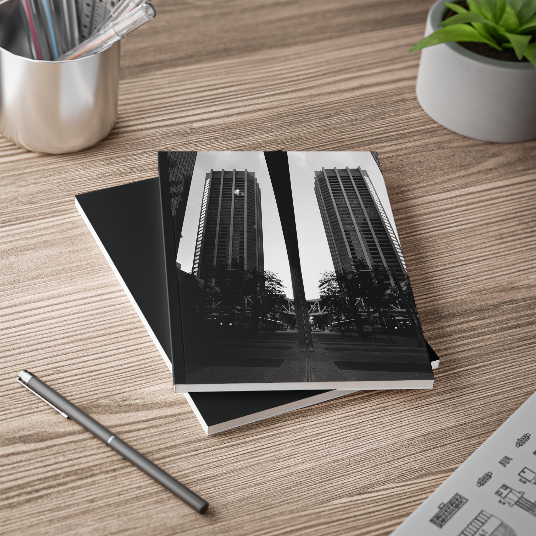 A5 Softcover Notebook — Calgary Alberta Black & White Cityscape Journal