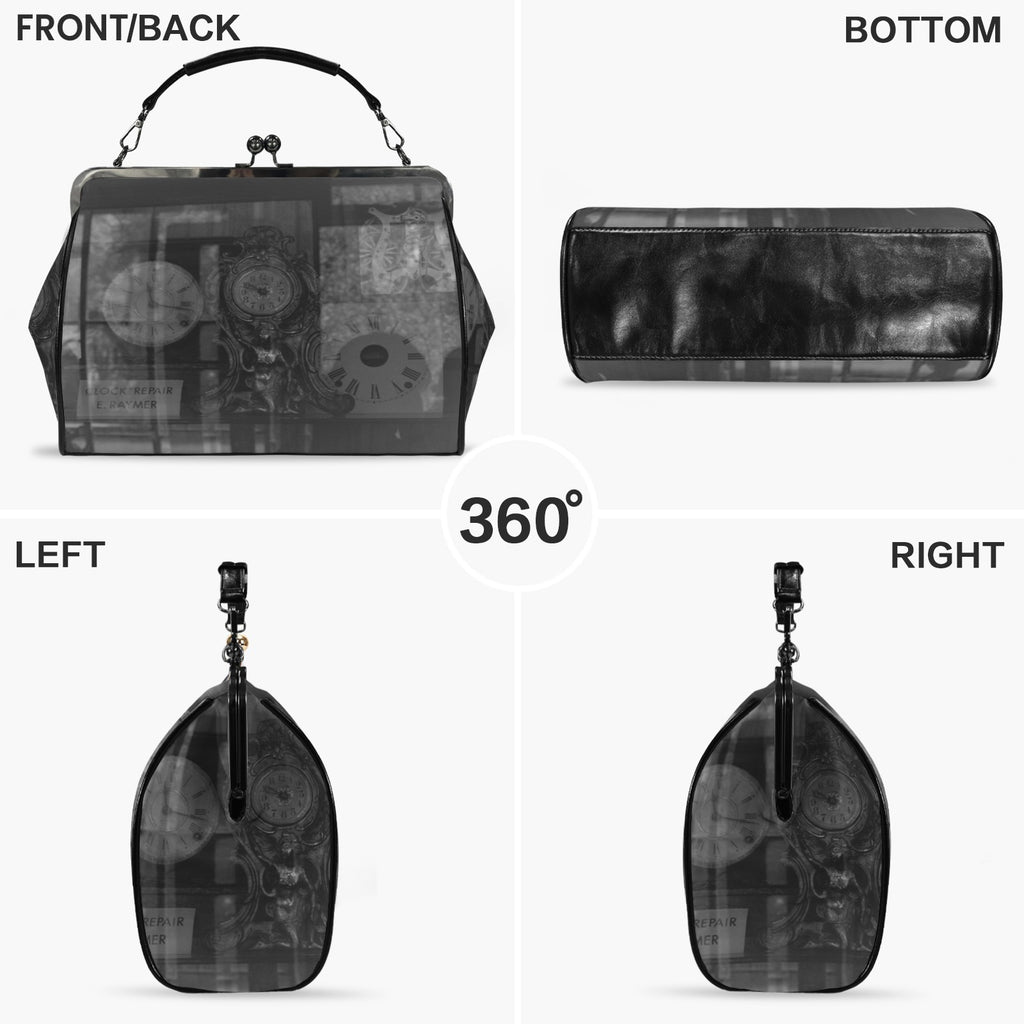 Vintage Clock Bag Kisslock Crossbody Shoulder Bag-Large
