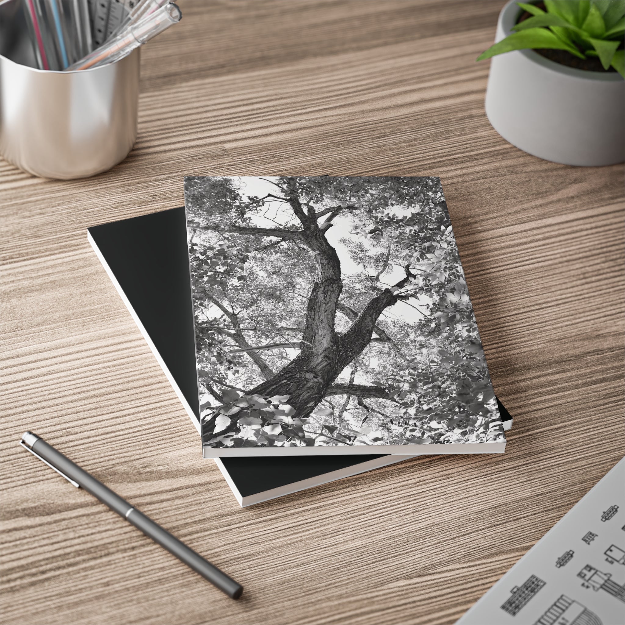 A5 Softcover Notebook — Black Cover with Calgary Alberta Logo & Tree Photography