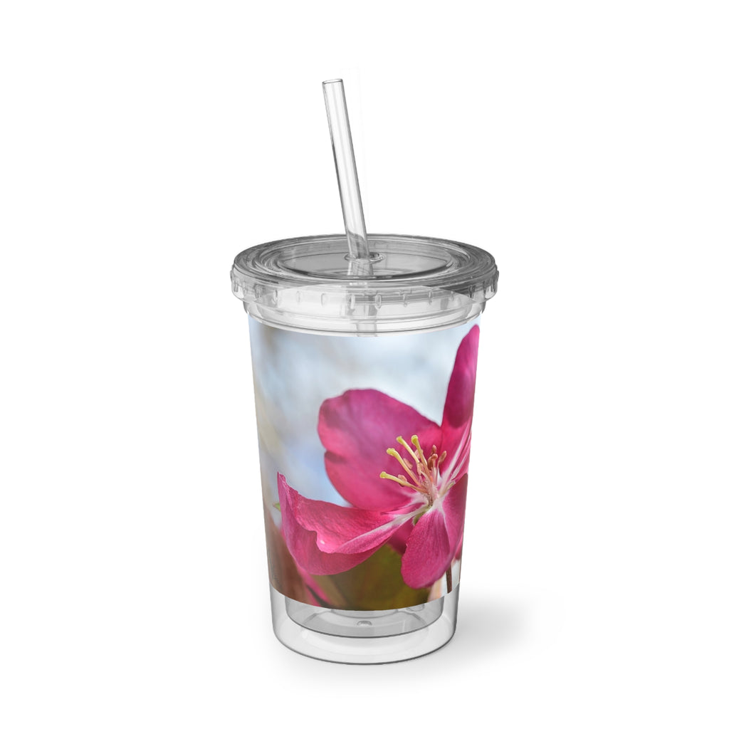 Pink Magnolia Acrylic Tumbler - Floral Suave Cup with Straw