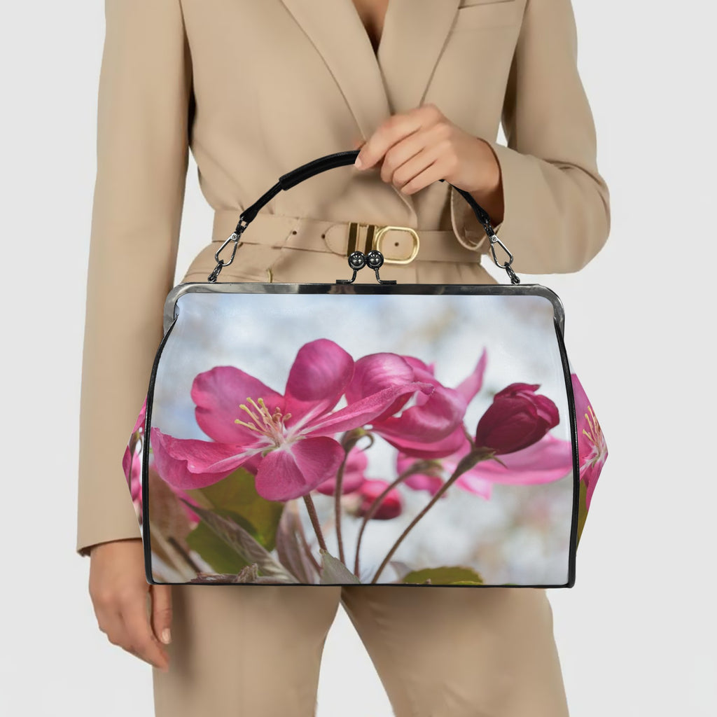 Floral Bag Kisslock Crossbody Shoulder Bag-Large