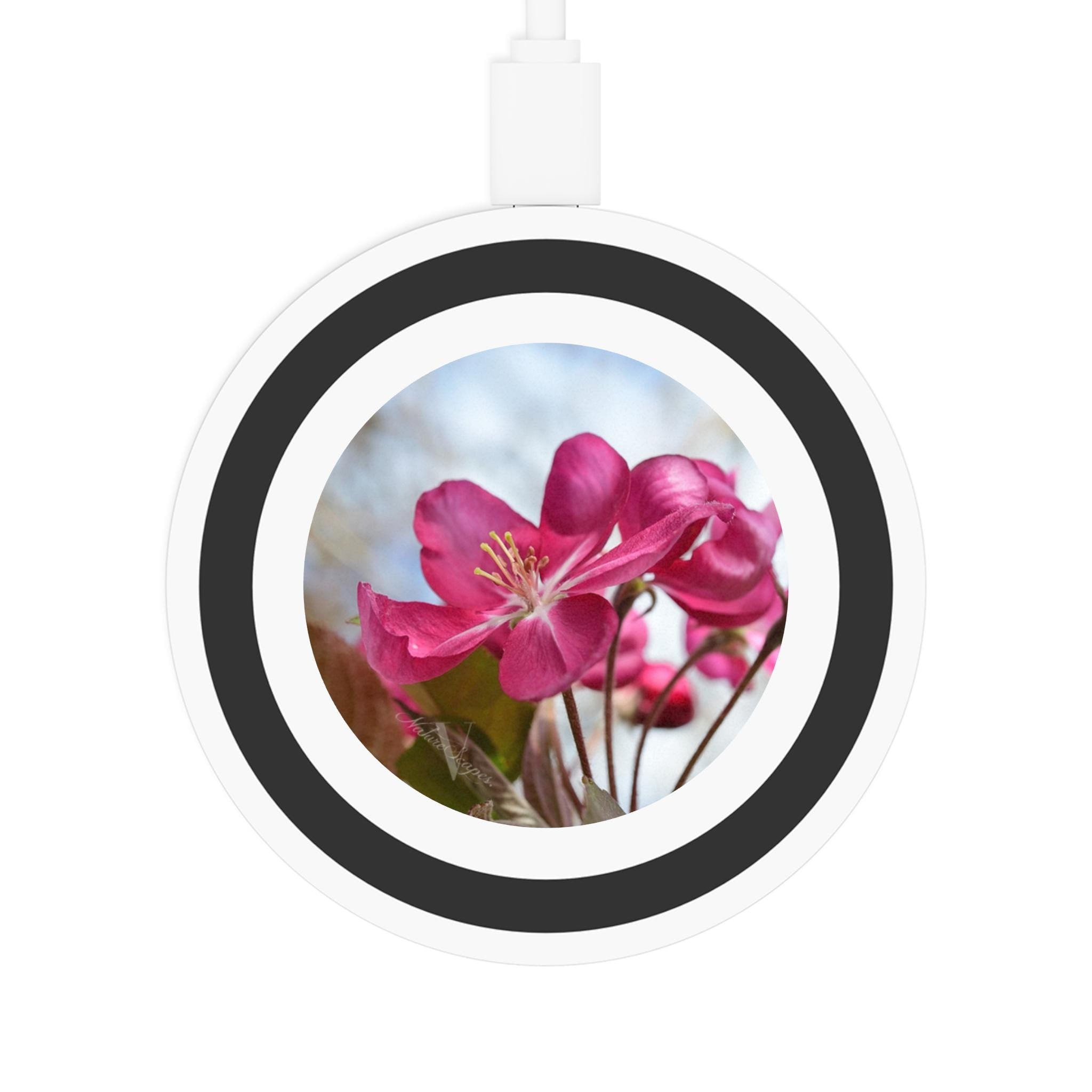 Pink Blossom floral wireless charging pad | Spring flower phone charger