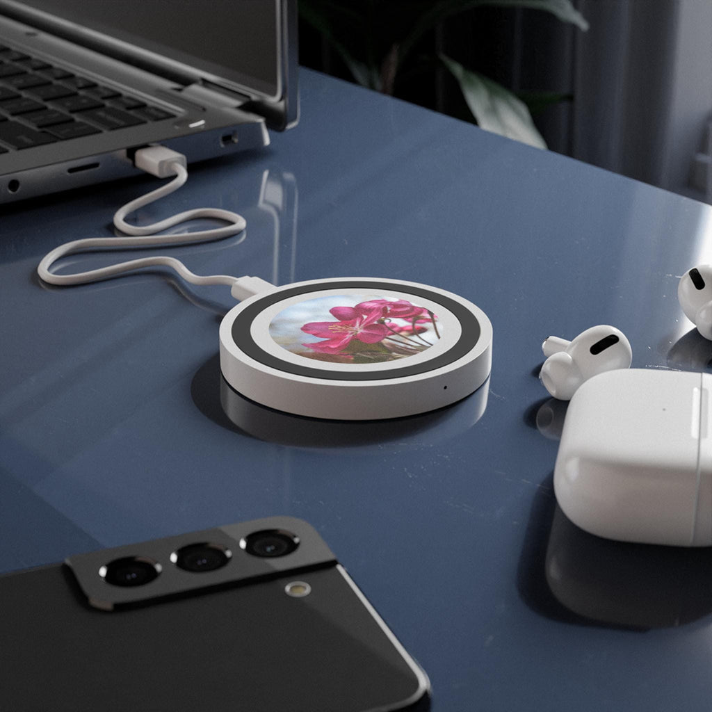 Pink Blossom floral wireless charging pad | Spring flower phone charger