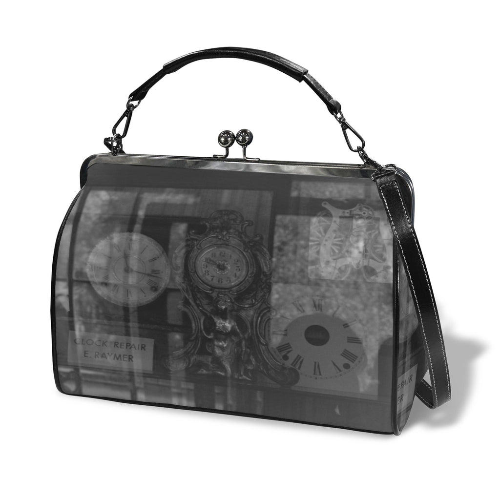 Vintage Clock Bag Kisslock Crossbody Shoulder Bag-Large