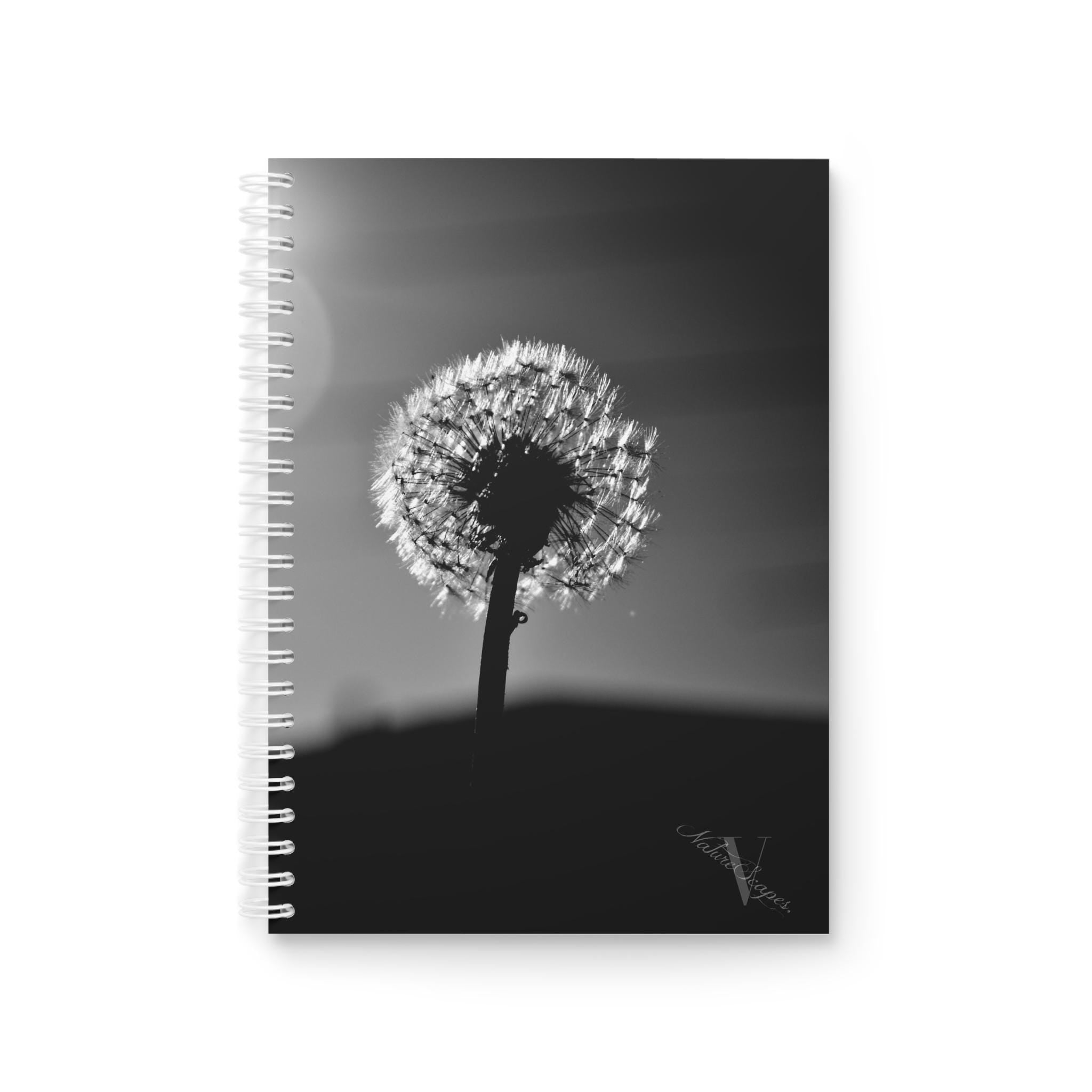 Dandelion Silhouette Notebook | Black White Floral Spiral Notebook