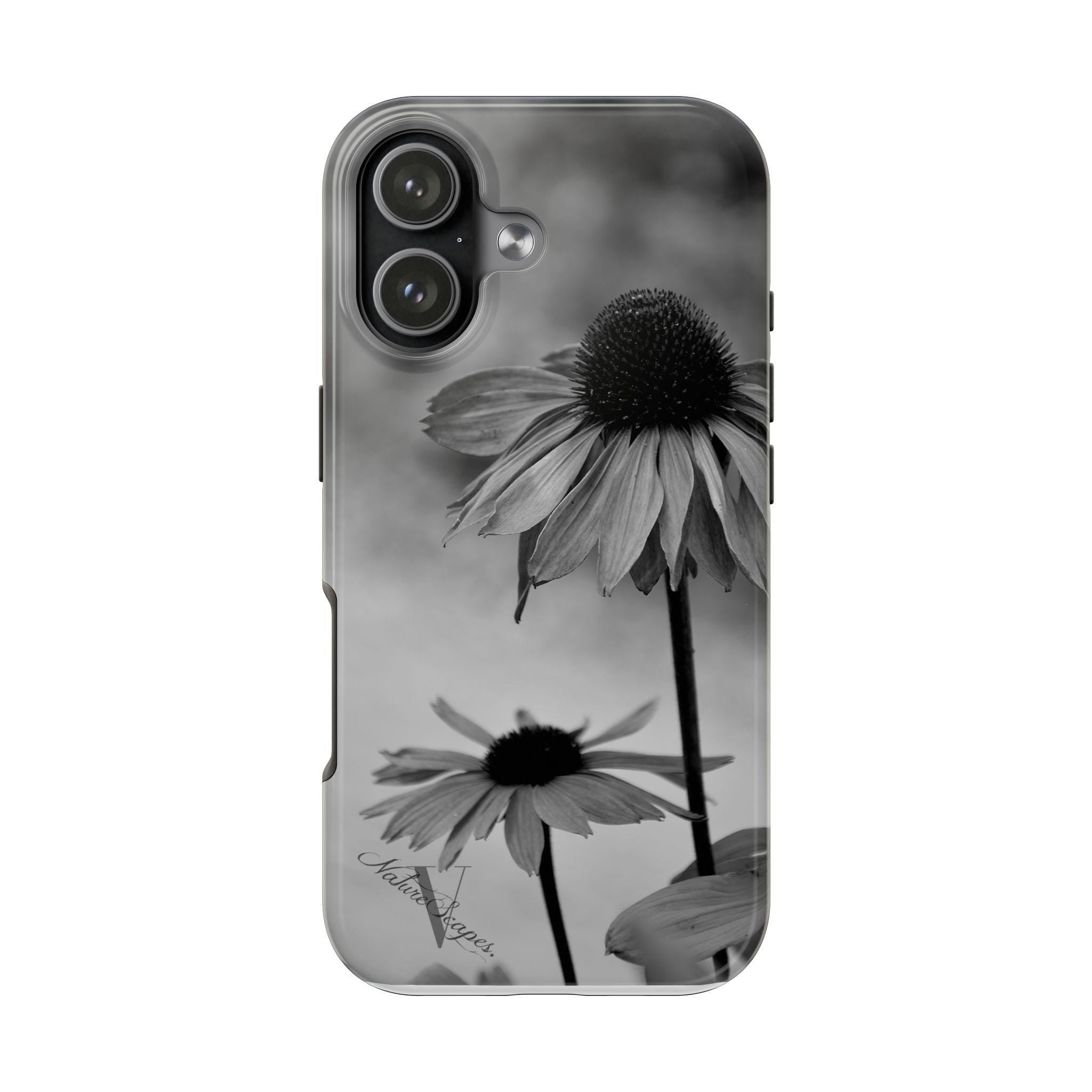 Black and White Coneflower Photo Tough Phone Case | Floral, Minimalist, Botanical